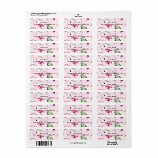 Roze Flamingo Tropical Hibiscus Floral Fun Etiket (Full Sheet)