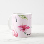 Roze Flamingo Tropical Hibiscus Floral Fun Koffiemok (Voorkant links)