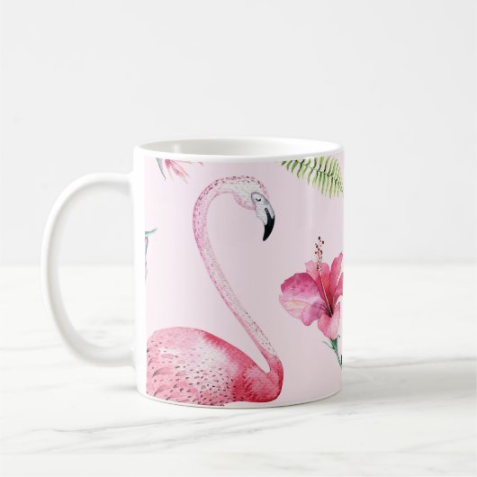 Roze Flamingo Tropical Hibiscus Floral Fun Koffiemok (Links)