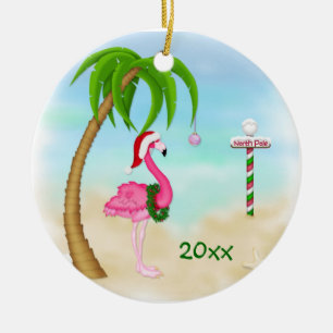 Roze Flamingo Tropical Holiday Keramisch Ornament