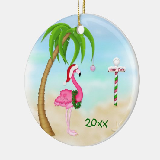 Roze Flamingo Tropical Holiday Keramisch Ornament (Links)