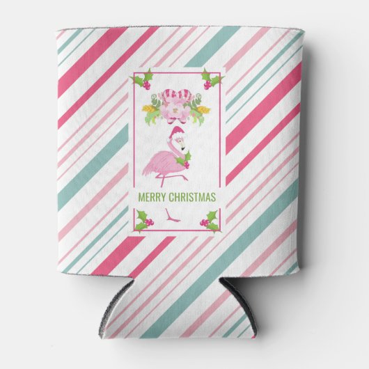 Roze Flamingo Tropical Kerstmis Blikjeskoeler (Voorkant)