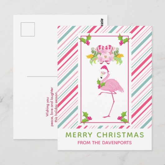 Roze Flamingo Tropical Kerstmis Briefkaart (Voorkant / Achterkant)