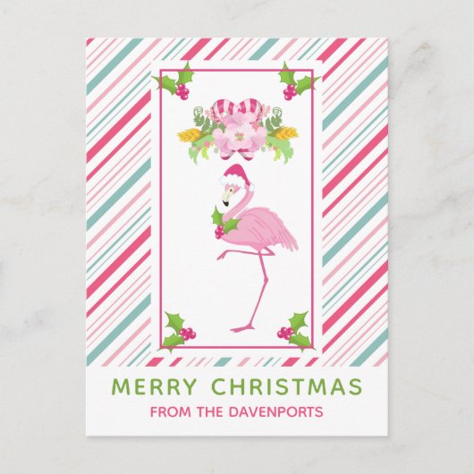 Roze Flamingo Tropical Kerstmis Briefkaart (Voorkant)