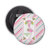 Roze Flamingo Tropical Kerstmis Button Flesopener (Voorkant)