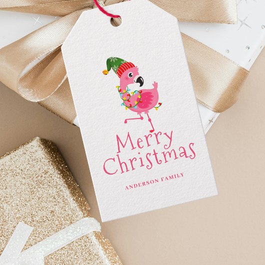 Roze Flamingo Tropical Kerstmis Cadeaulabel