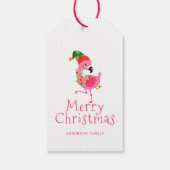 Roze Flamingo Tropical Kerstmis Cadeaulabel (Achterkant)