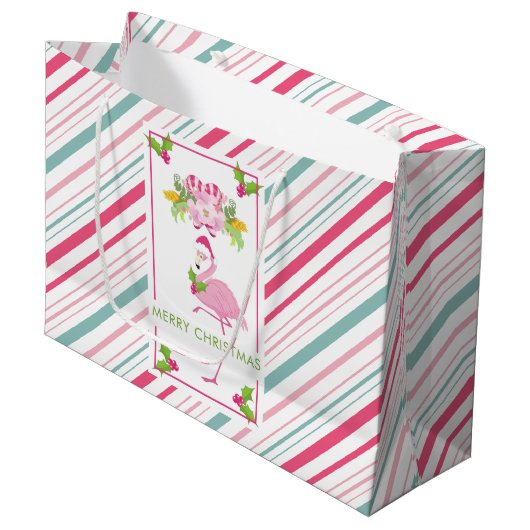 Roze Flamingo Tropical Kerstmis Groot Cadeauzakje (Voorkant Gekanteld)