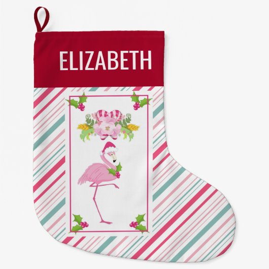 Roze Flamingo Tropical Kerstmis Grote Kerstsok (Voorkant)