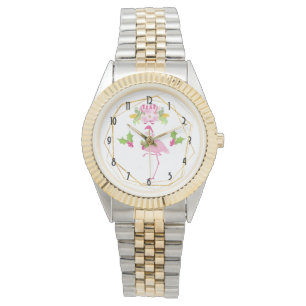 Roze Flamingo Tropical Kerstmis Horloge