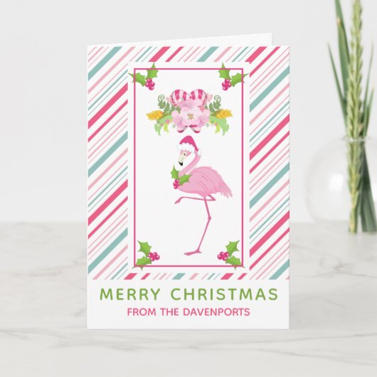 Roze Flamingo Tropical Kerstmis Kaart (Voorkant)