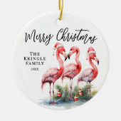 Roze Flamingo Tropical Kerstmis Keramisch Ornament (Voorkant)