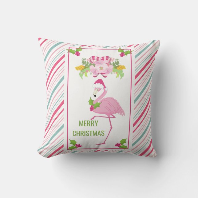 Roze Flamingo Tropical Kerstmis Kussen (Voorkant)