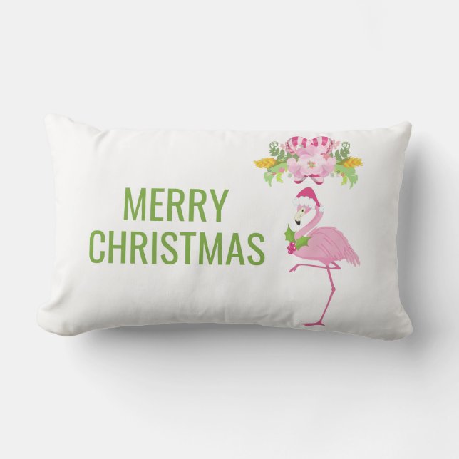 Roze Flamingo Tropical Kerstmis Kussen (Voorkant)