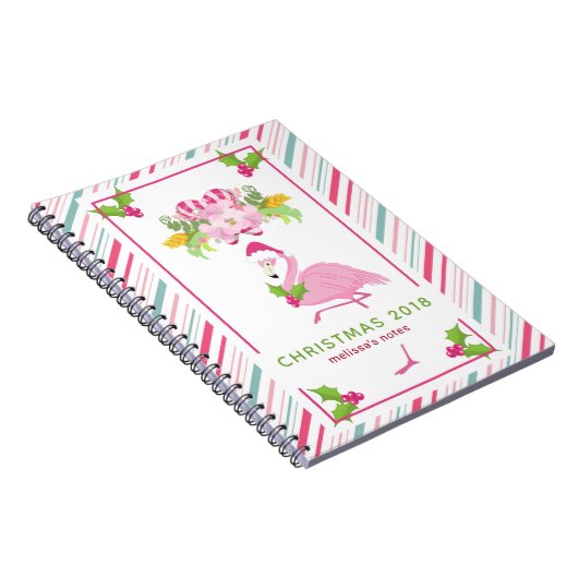 Roze Flamingo Tropical Kerstmis Notitieboek (Rechterzijde)