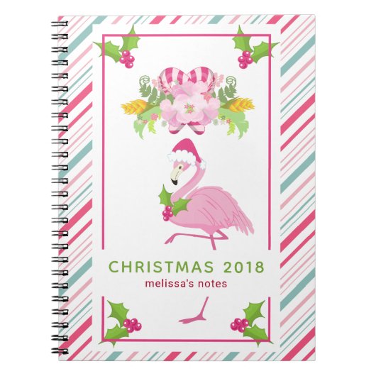 Roze Flamingo Tropical Kerstmis Notitieboek (Voorkant)