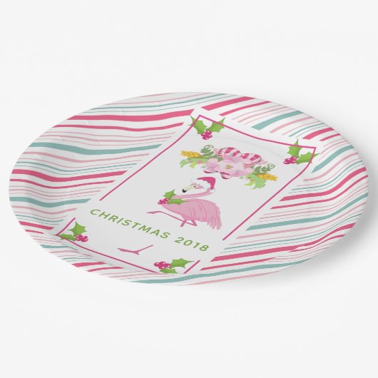Roze Flamingo Tropical Kerstmis Papieren Bordje (Gekanteld)
