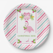 Roze Flamingo Tropical Kerstmis Papieren Bordje (Voorkant)