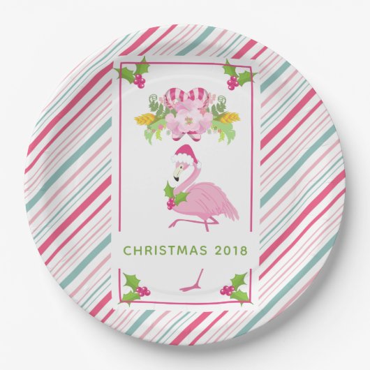 Roze Flamingo Tropical Kerstmis Papieren Bordje (Voorkant)