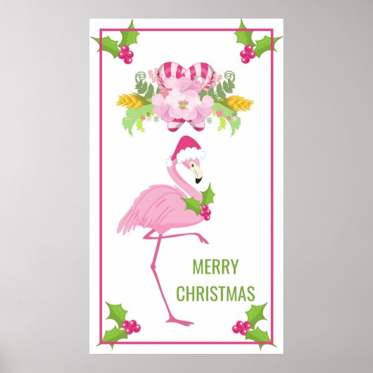 Roze Flamingo Tropical Kerstmis Poster (Voorkant)