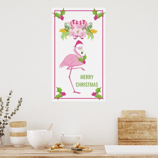 Roze Flamingo Tropical Kerstmis Poster (Keuken)