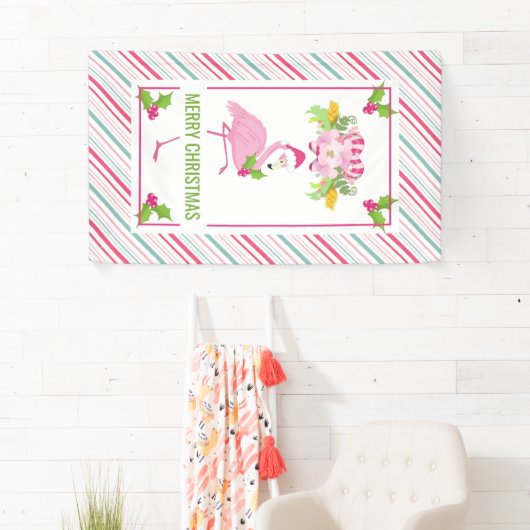 Roze Flamingo Tropical Kerstmis Spandoek (Insitu)