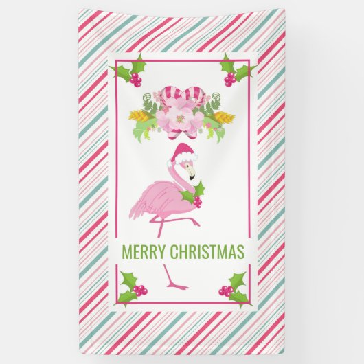 Roze Flamingo Tropical Kerstmis Spandoek (Verticaal)