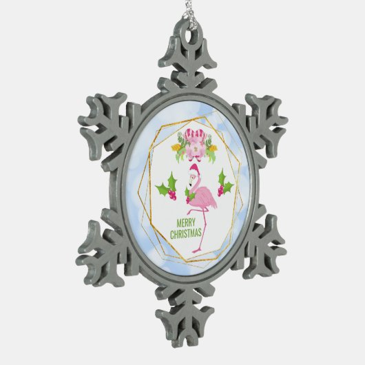 Roze Flamingo Tropical Kerstmis Tin Sneeuwvlok Ornament (Links)