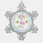 Roze Flamingo Tropical Kerstmis Tin Sneeuwvlok Ornament (Voorkant)