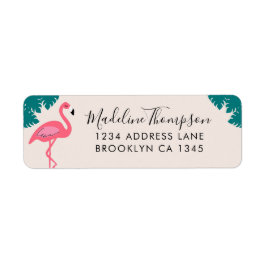 Roze Flamingo Tropical Leaf Return Address Etiket