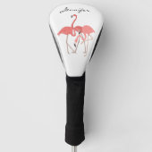 Roze Flamingo Tropical met het Monogram van de Dou Golfheadcover (Voorkant)