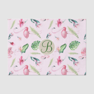 Roze Flamingo Tropical Monogram Letter Initiaal Tissuepapier