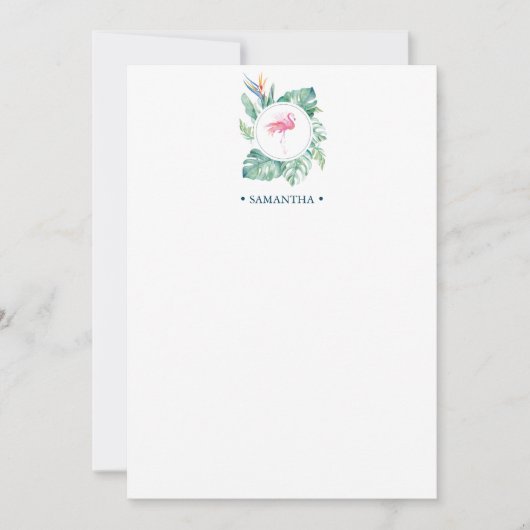 Roze Flamingo Tropical Personalized Stationery Notitiekaartje (Voorkant)