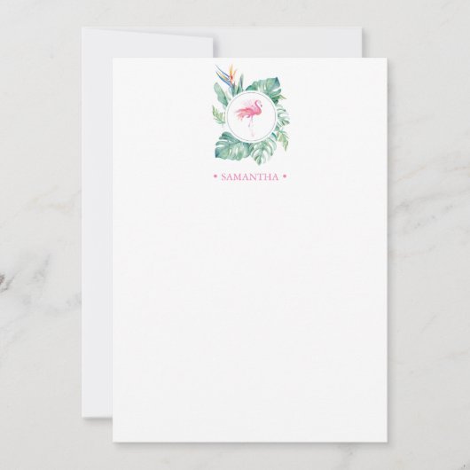 Roze Flamingo Tropical Personalized Stationery Notitiekaartje (Voorkant)
