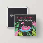 Roze Flamingo Tropical Pool Party Button Name Tag (Voorkant /achterkant)