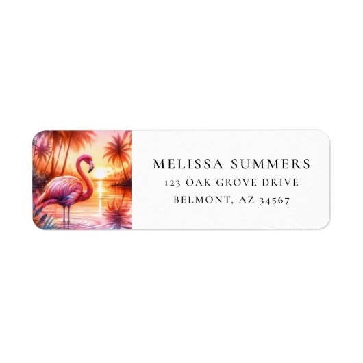 Roze Flamingo Tropical retour adres label (Voorkant)