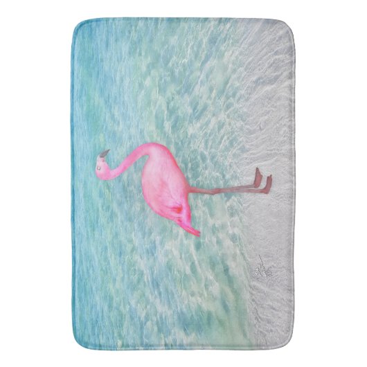 Roze Flamingo Tropical Sandy Beach Modern Chic Badmat (Voorkant Verticaal)