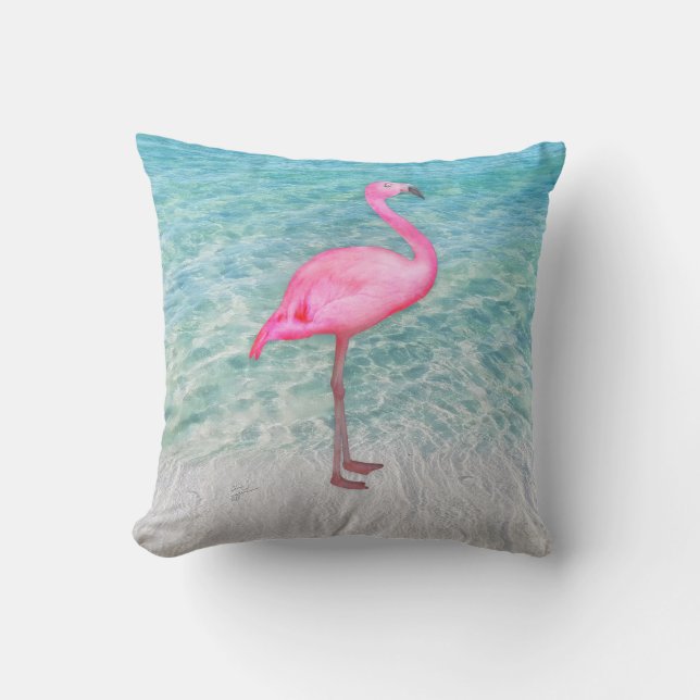 Roze Flamingo Tropical Sandy Beach Modern Chic Kussen (Voorkant)