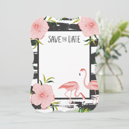 Roze Flamingo Tropical Save The Date (Staand voorkant)