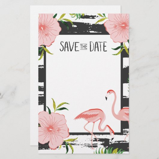 Roze Flamingo Tropical Save The Date Briefpapier (Voorkant / Achterkant)