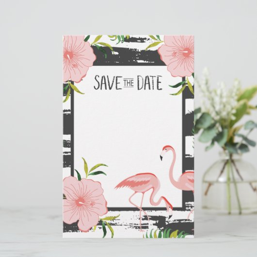 Roze Flamingo Tropical Save The Date Briefpapier (Staand voorkant)
