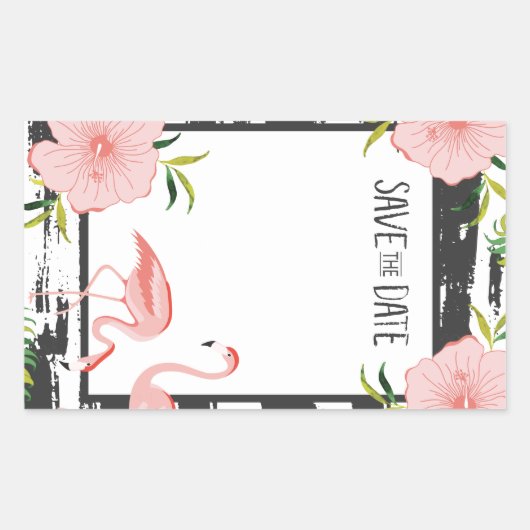 Roze Flamingo Tropical Save The Date Rechthoekige Sticker (Voorkant)
