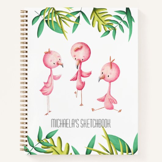 Roze Flamingo Tropical Sketchbook Notitieboek (Voorkant)
