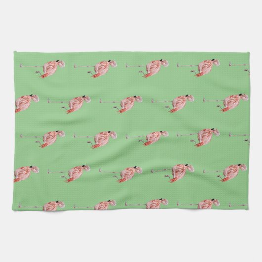 Roze Flamingo Tropical Style Green Kitchen Towel Theedoek (Horizontaal)