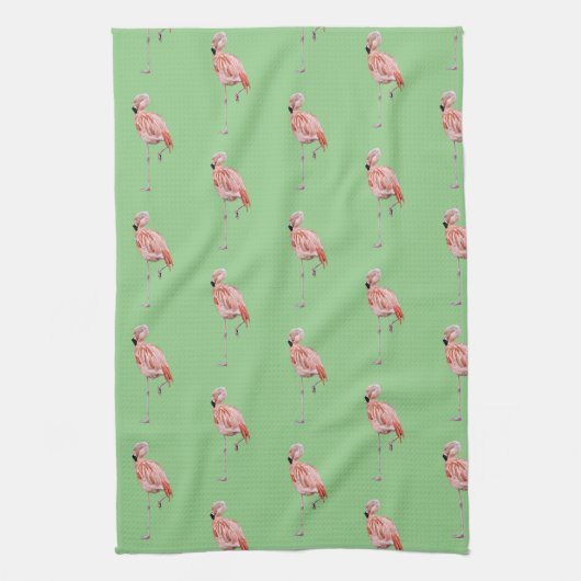 Roze Flamingo Tropical Style Green Kitchen Towel Theedoek (Verticaal)