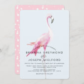 Roze Flamingo Tropical Style Wedding Kaart (Voorkant / Achterkant)