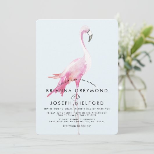 Roze Flamingo Tropical Style Wedding Kaart (Staand voorkant)