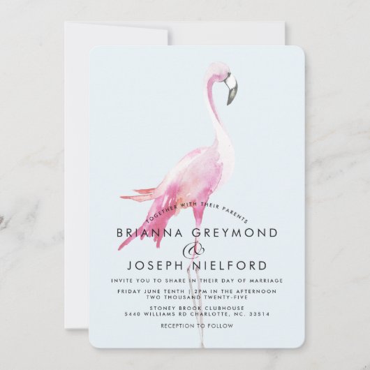 Roze Flamingo Tropical Style Wedding Kaart (Voorkant)