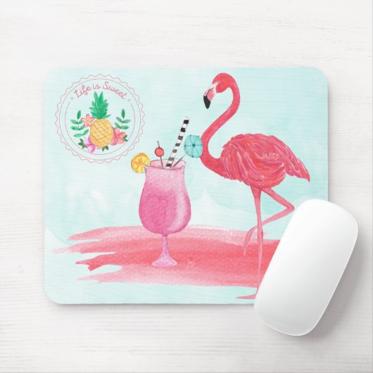 Roze Flamingo Tropical Waterverf MousePad Design Muismat (Met muis)
