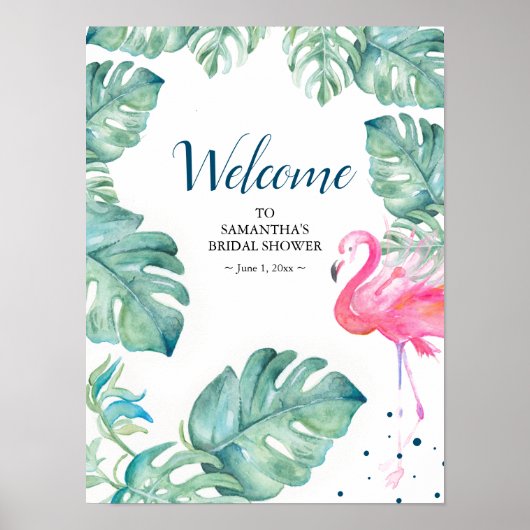 Roze Flamingo Tropical Welcome Party Sign Poster (Voorkant)